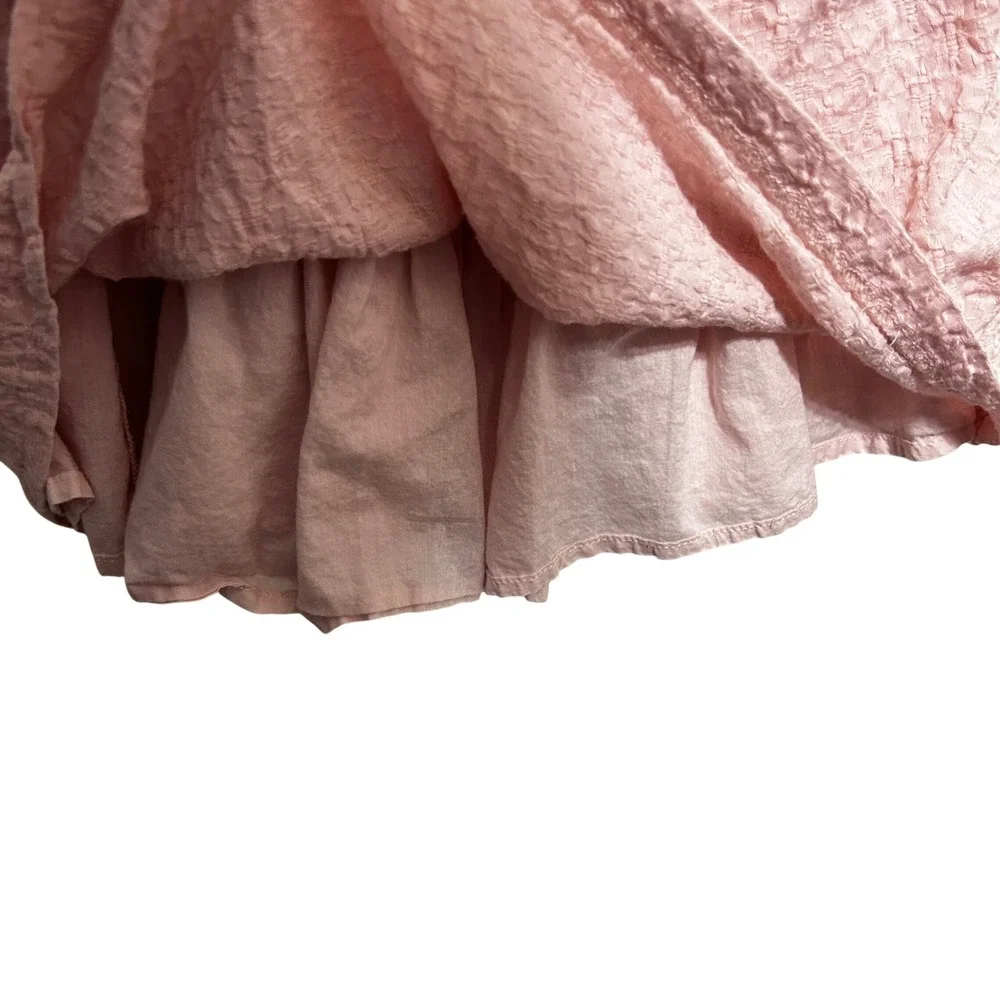 Cynthia Rowley Girls Seersucker Dress 18M Pink Floral Trim Babydoll Cottagecore‎